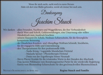 Traueranzeige von Joachim Stauch von Südthüringer Presse
