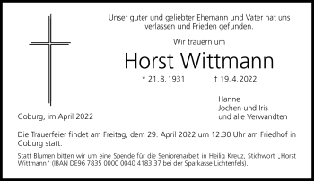 Traueranzeige von Horst Wittmann von Neue Presse Coburg