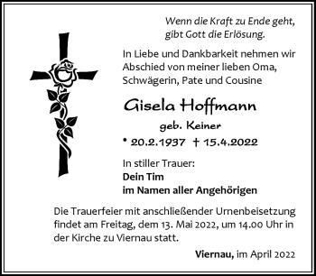 Traueranzeige von Gisela Hoffmann von Südthüringer Presse