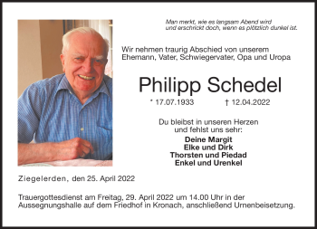 Traueranzeige von Philip Schedel von Neue Presse Coburg
