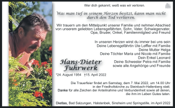 Traueranzeige von Hans-Dieter Fuhrwerk von Südthüringer Presse