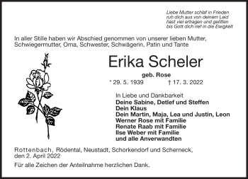 Traueranzeige von Erika Scheler von Neue Presse Coburg