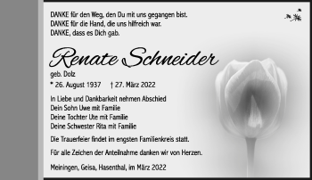 Traueranzeige von Renate Schneider von Südthüringer Presse