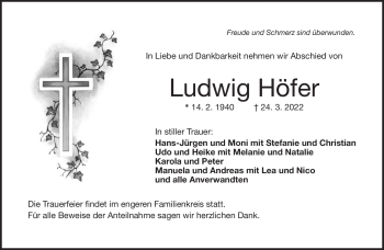 Traueranzeige von Ludwig Höfer von Frankenpost