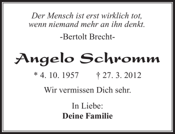 Traueranzeige von Angelo Schromm von Südthüringer Presse