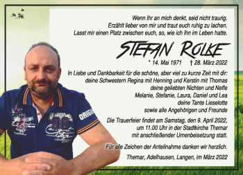 Traueranzeige von Stefan Rolke von Südthüringer Presse