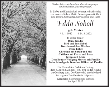Traueranzeige von Edda Soboll von Südthüringer Presse