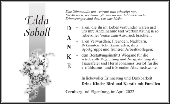 Traueranzeige von Edda Soboll von Südthüringer Presse