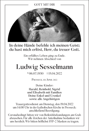Traueranzeige von Ludwig Sesselmann von Frankenpost