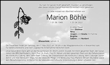 Traueranzeige von Marion Böhle von Neue Presse Coburg