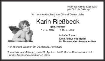 Traueranzeige von Karin Rießbeck von Frankenpost