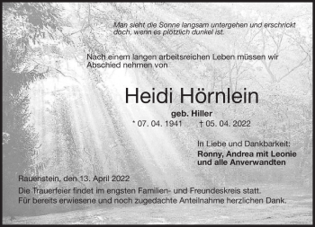 Traueranzeige von Heidi Hörnlein von Neue Presse Coburg