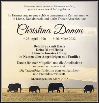 Traueranzeige von Christina Damm von Südthüringer Presse