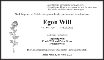 Traueranzeige von Egon Will von Südthüringer Presse