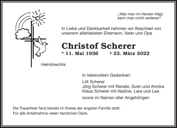 Traueranzeige von Christof Scherer von Frankenpost