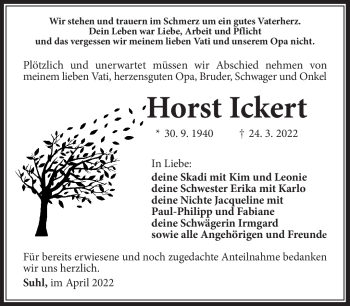 Traueranzeige von Horst Ickert von Südthüringer Presse