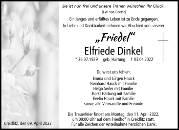 Traueranzeige von Elfriede Dinkel von Neue Presse Coburg