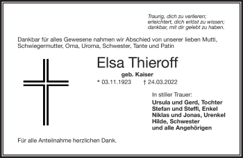 Traueranzeige von Elsa Thieroff von Frankenpost