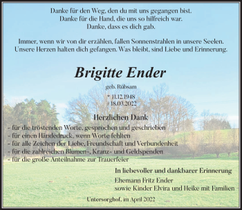 Traueranzeige von Brigitte Ender von Südthüringer Presse