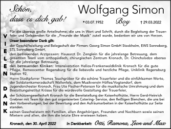 Traueranzeige von Wolfgang Simon von Neue Presse Coburg