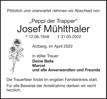 Traueranzeige von Josef Mühlthaler von Frankenpost