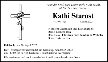Traueranzeige von Kathi Starost von Neue Presse Coburg