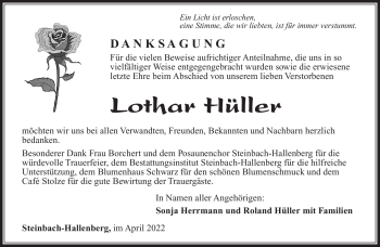 Traueranzeige von Lothar Hüller von Südthüringer Presse