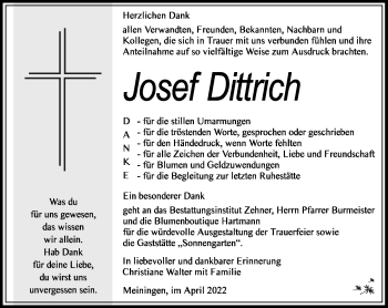 Traueranzeige von Josef Dittrich von Südthüringer Presse