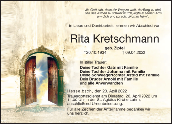 Traueranzeige von Rita Kretschmann von Neue Presse Coburg