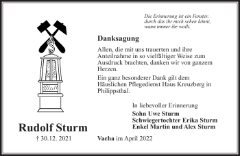 Traueranzeige von Rudolf Sturm von Südthüringer Presse