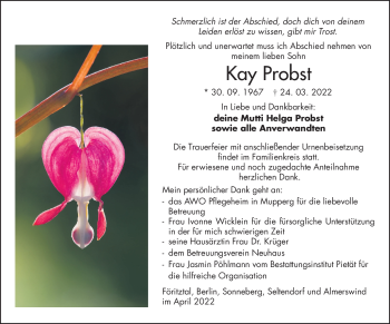 Traueranzeige von Kay Probst von Südthüringer Presse