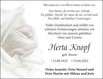 Traueranzeige von Herta Knopf von Frankenpost