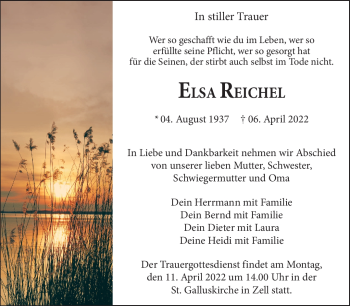 Traueranzeige von Elsa Reichel von Frankenpost