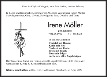 Traueranzeige von Irene Möller von Südthüringer Presse
