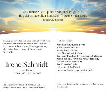 Traueranzeige von Irene Schmidt von Südthüringer Presse