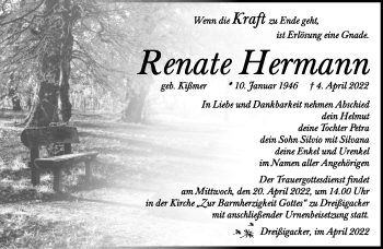 Traueranzeige von Renate Hermann von Südthüringer Presse