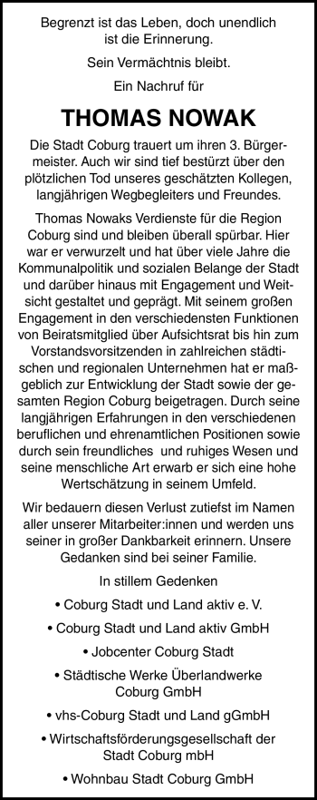 Traueranzeige von Thomas Nowak von Neue Presse Coburg