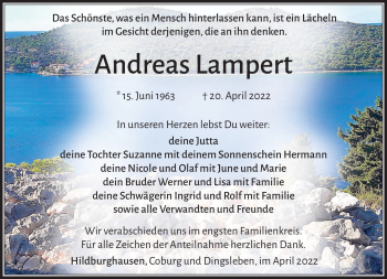 Traueranzeige von Andreas Lampert von Südthüringer Presse