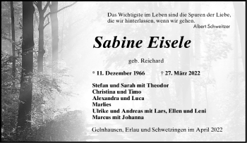Traueranzeige von Sabine Eisele von Südthüringer Presse