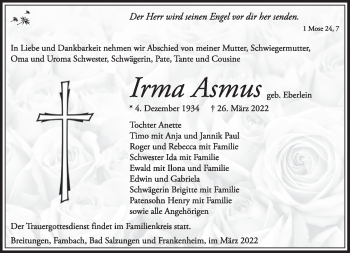 Traueranzeige von Irma Asmus von Südthüringer Presse
