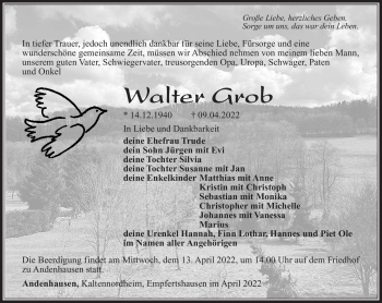 Traueranzeige von Walter Grob von Südthüringer Presse