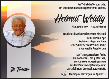 Traueranzeige von Helmut Weidig von Südthüringer Presse