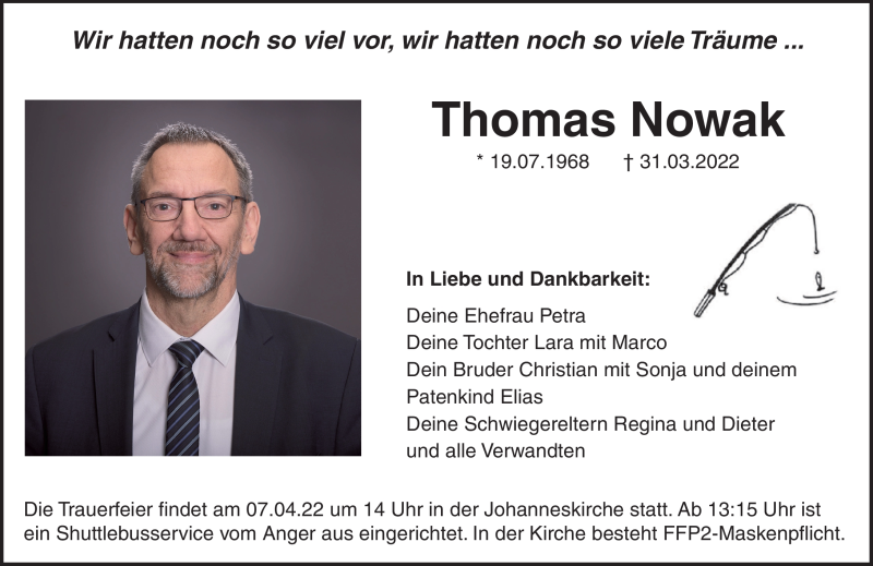  Traueranzeige für Thomas Nowak vom 05.04.2022 aus Neue Presse Coburg