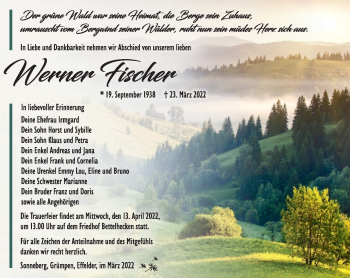 Traueranzeige von Werner Fischer von Südthüringer Presse