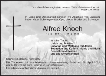 Traueranzeige von Alfred Knoch von Neue Presse Coburg