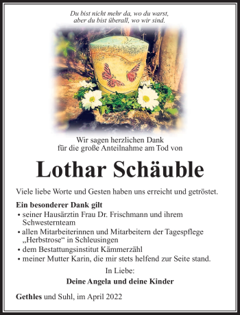 Traueranzeige von Lothar Schäuble von Südthüringer Presse