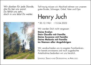 Traueranzeige von Henry Juch von Südthüringer Presse