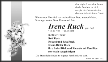 Traueranzeige von Irene Ruck von Südthüringer Presse