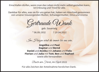 Traueranzeige von Gertraude Wank von Neue Presse Coburg