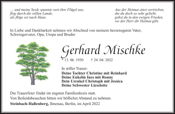 Traueranzeige von Gerhard Mischke von Südthüringer Presse